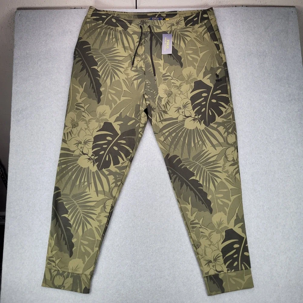 Polo Ralph Lauren Jogger Pants Mens 2XLT Green Tropical Floral Leaf Print NWT